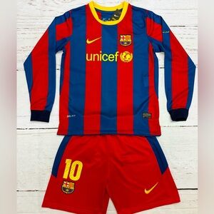 YOUTH Messi Retro Soccer Jersey Kids Long Sleeve Kit Jersey + Shorts SMALL (24)